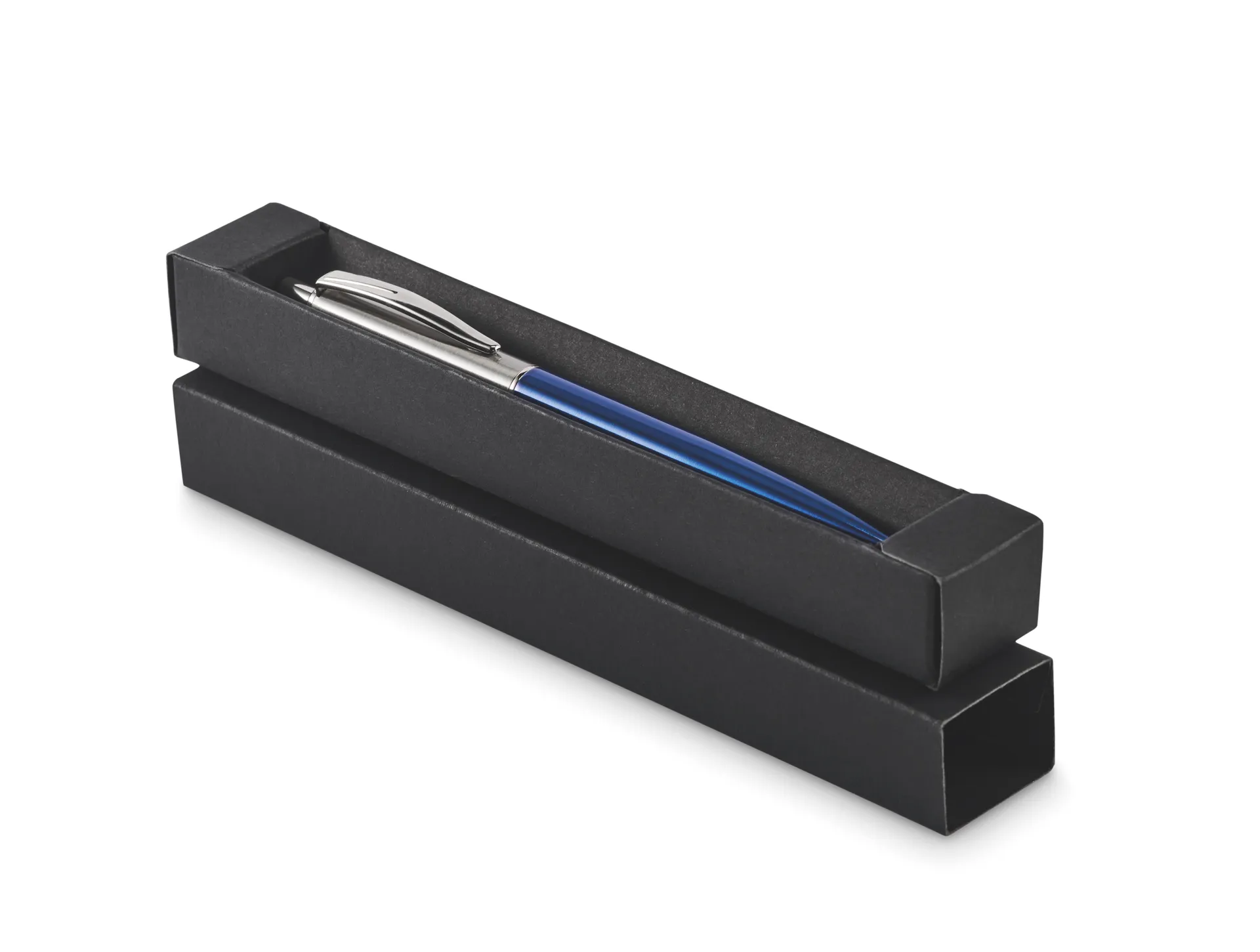 Balpen met drukknop in doosje Blauw