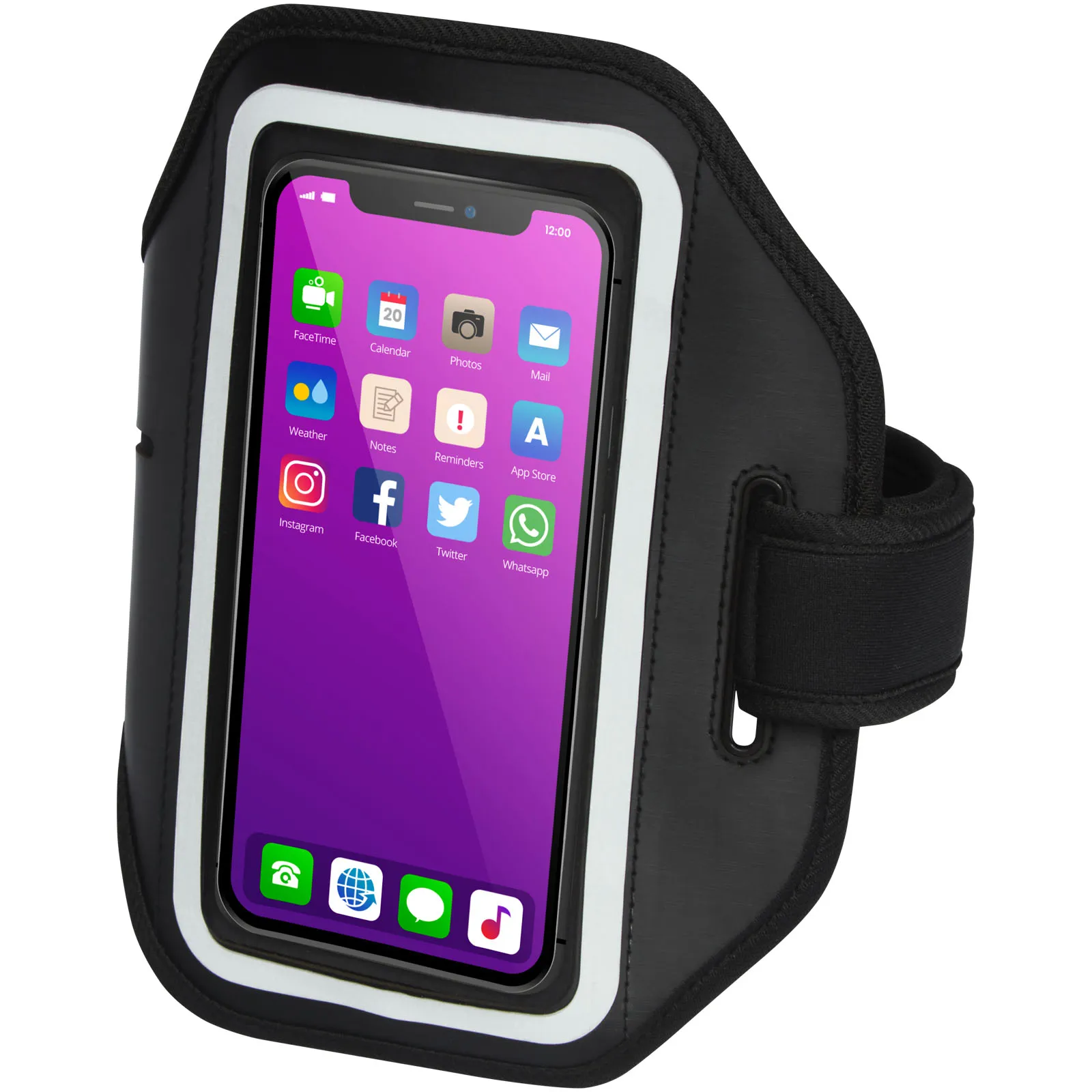 Haile reflecterende smartphone-armband met transparante hoes Zwart
