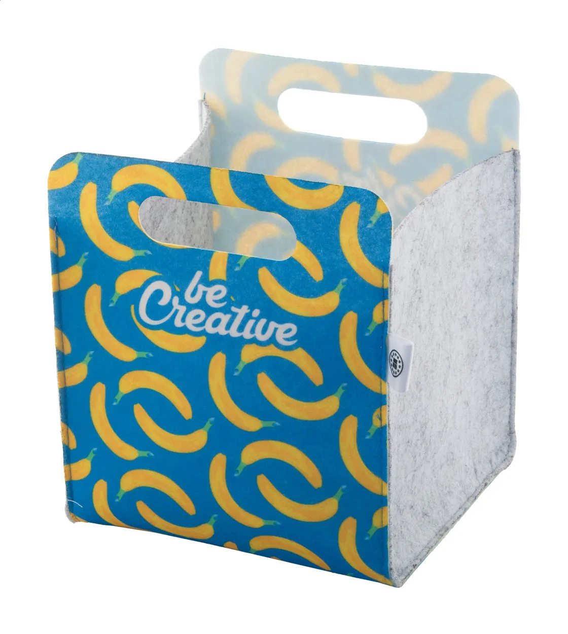 Vilten bureau-organizer met blauwe bananenprint en handgrepen