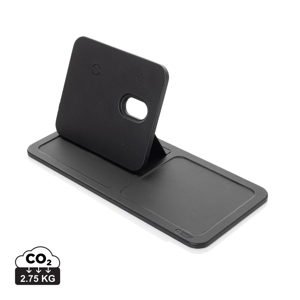 Swiss Peak 3-in-1 RCS gerecycled PU draadloze oplader zwart