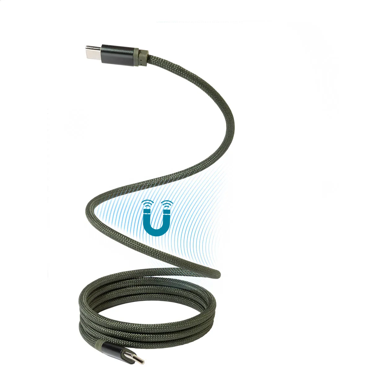 Gevlochten zwarte USB-oplaadkabel met USB-A- en USB-C-aansluiting