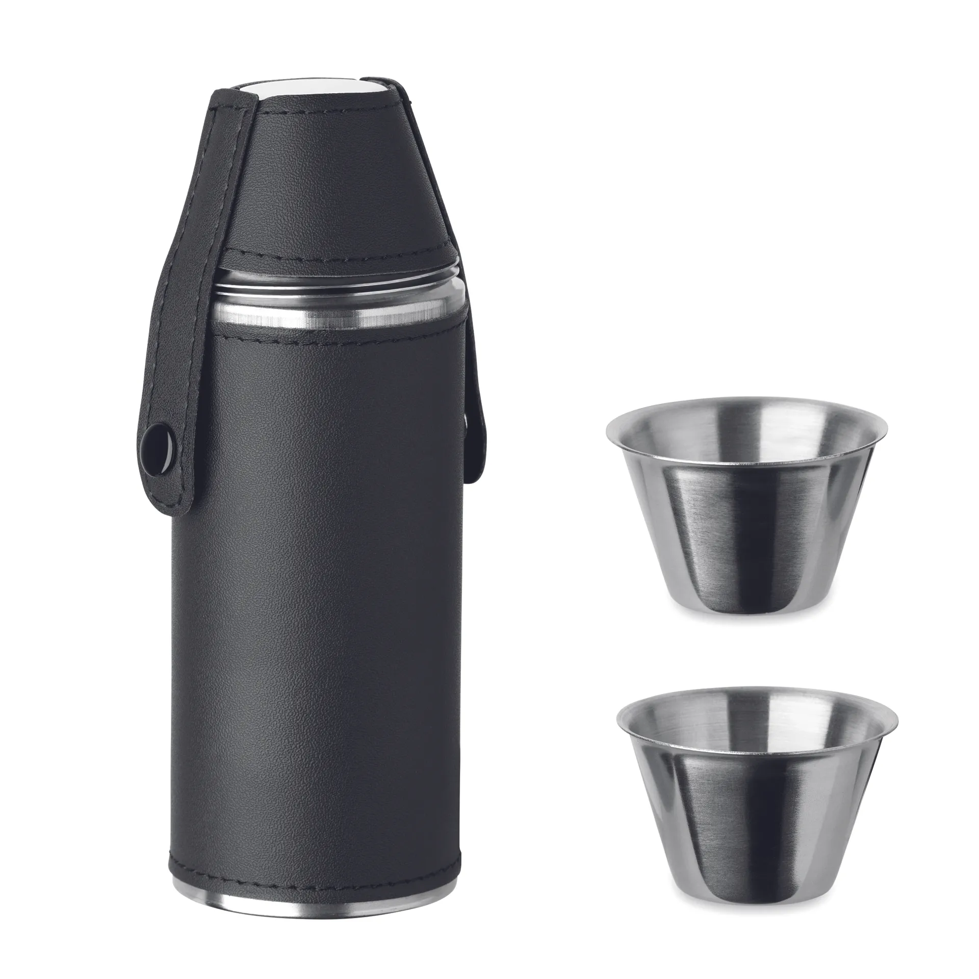 Heupfles met shot cups Zwart