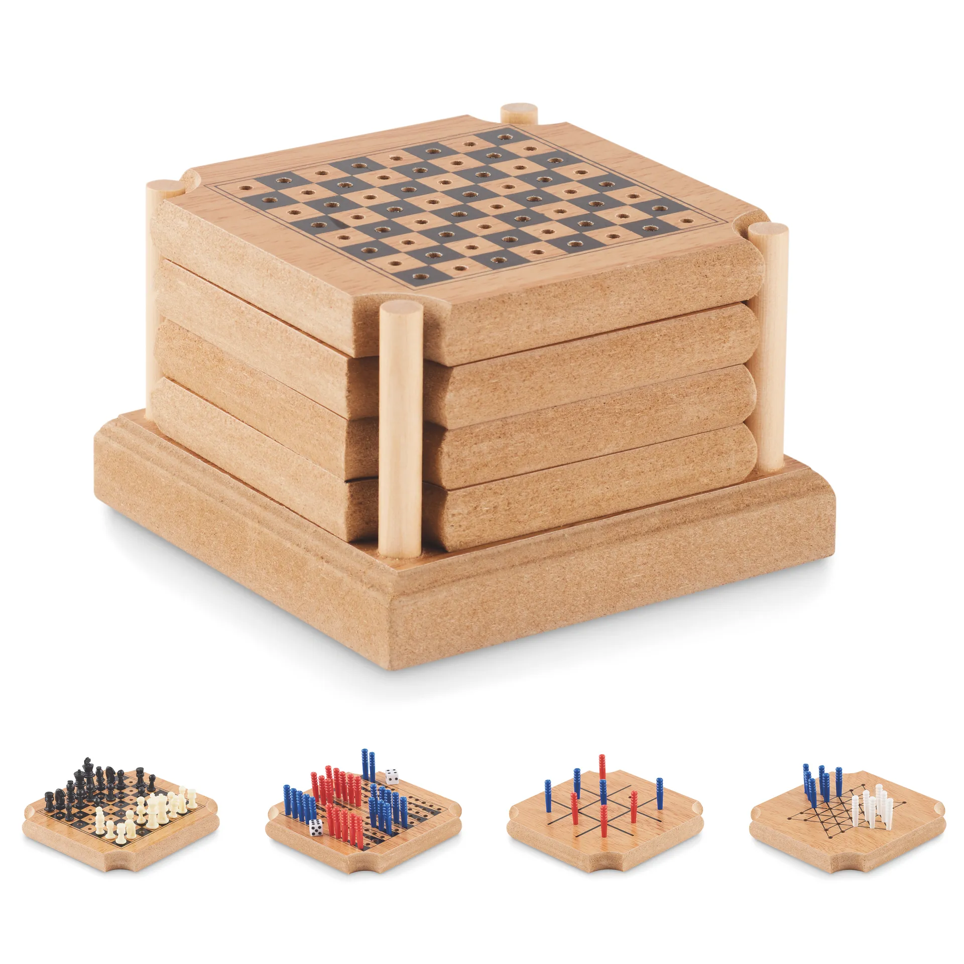 4-delig set onderzetters spel Hout