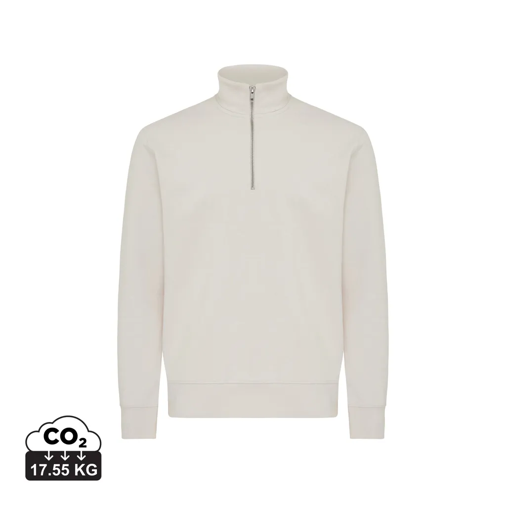 IQONIQ Elgon gerecycled katoen sweater met kwartritssluiting ivory white