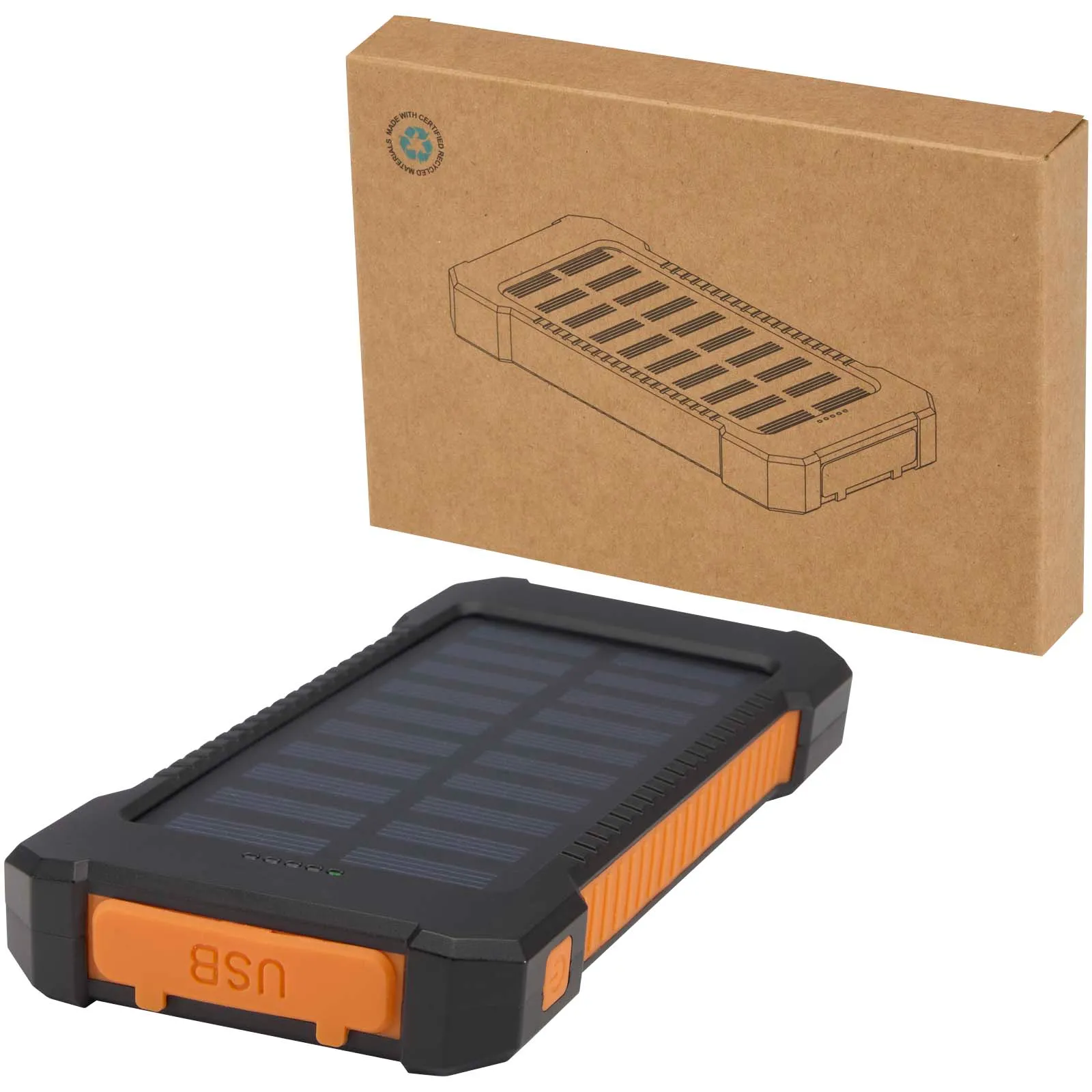 Altair robuuste powerbank op zonne-energie van 5000 mAh 10 W met ingebouwde zaklamp van gerecycled plastic Zwart