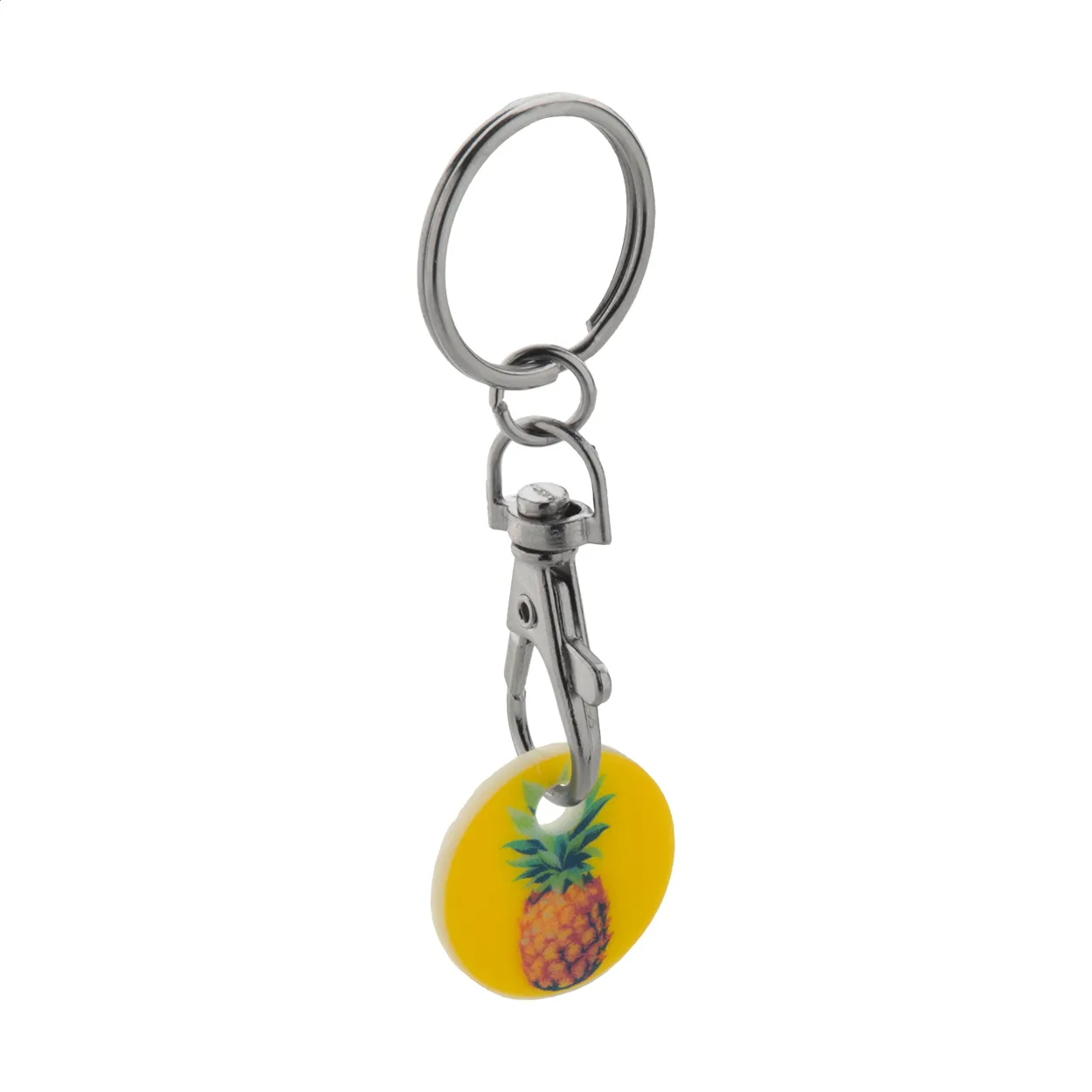 Gele sleutelhanger met ananasbedel en metalen bevestigingsclip