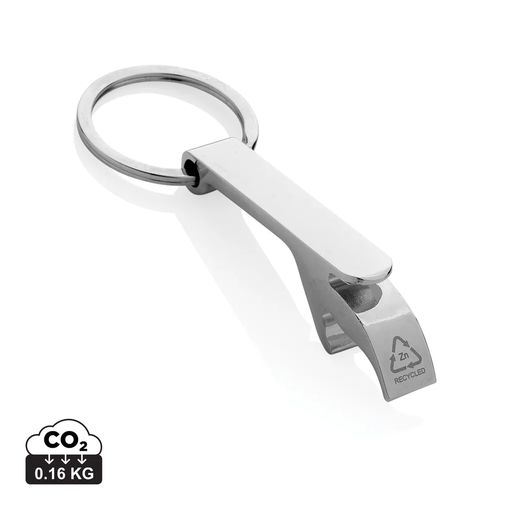 RCS flesopener sleutelhanger van gerecycleerde zinklegering zilver