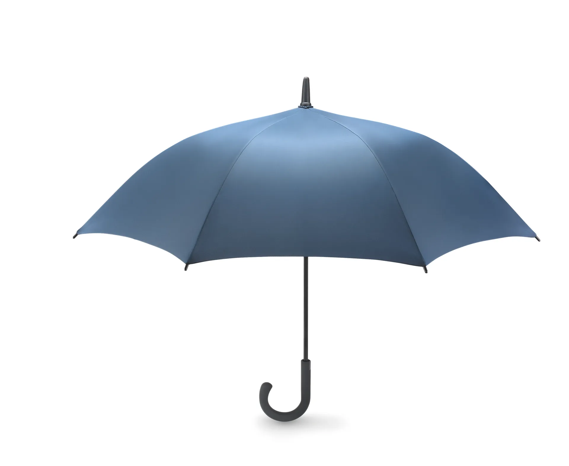 Blauwe 23 inch windbestendige paraplu met gebogen zwart handvat
