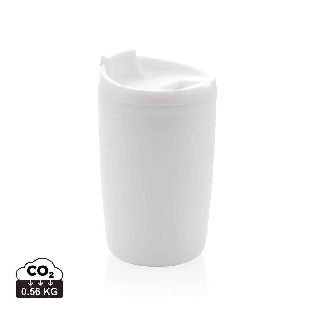 GRS gerecycled PP beker met klapdeksel wit