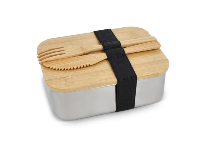 Roestvrij stalen lunchbox met bamboo deksel Zilver