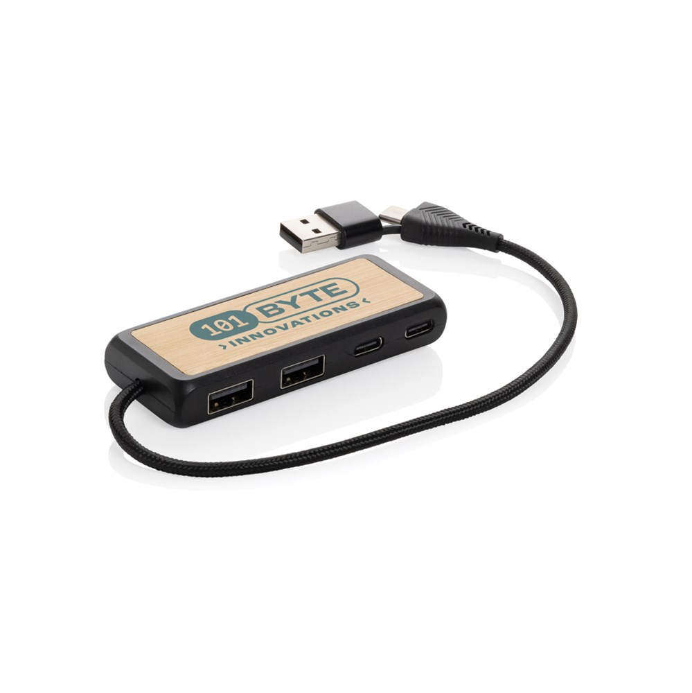Link RCS gerecycled plastic en bamboe dubbeleUSB-hub