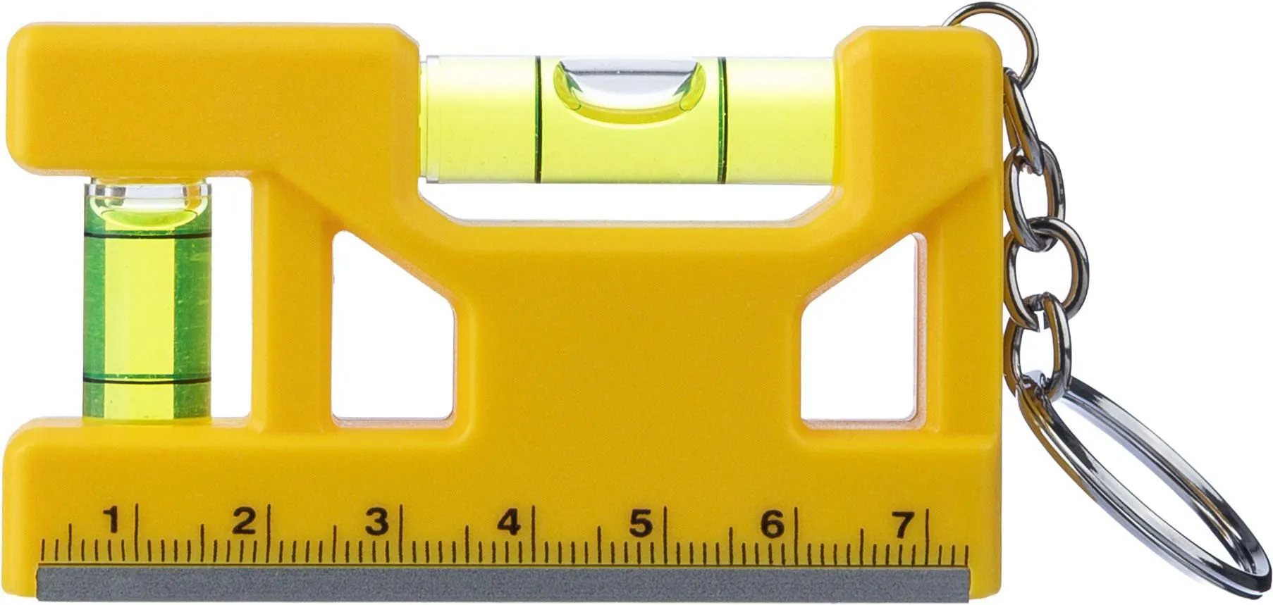 Gerecycled ABS sleutelhanger met waterpas Indira geel