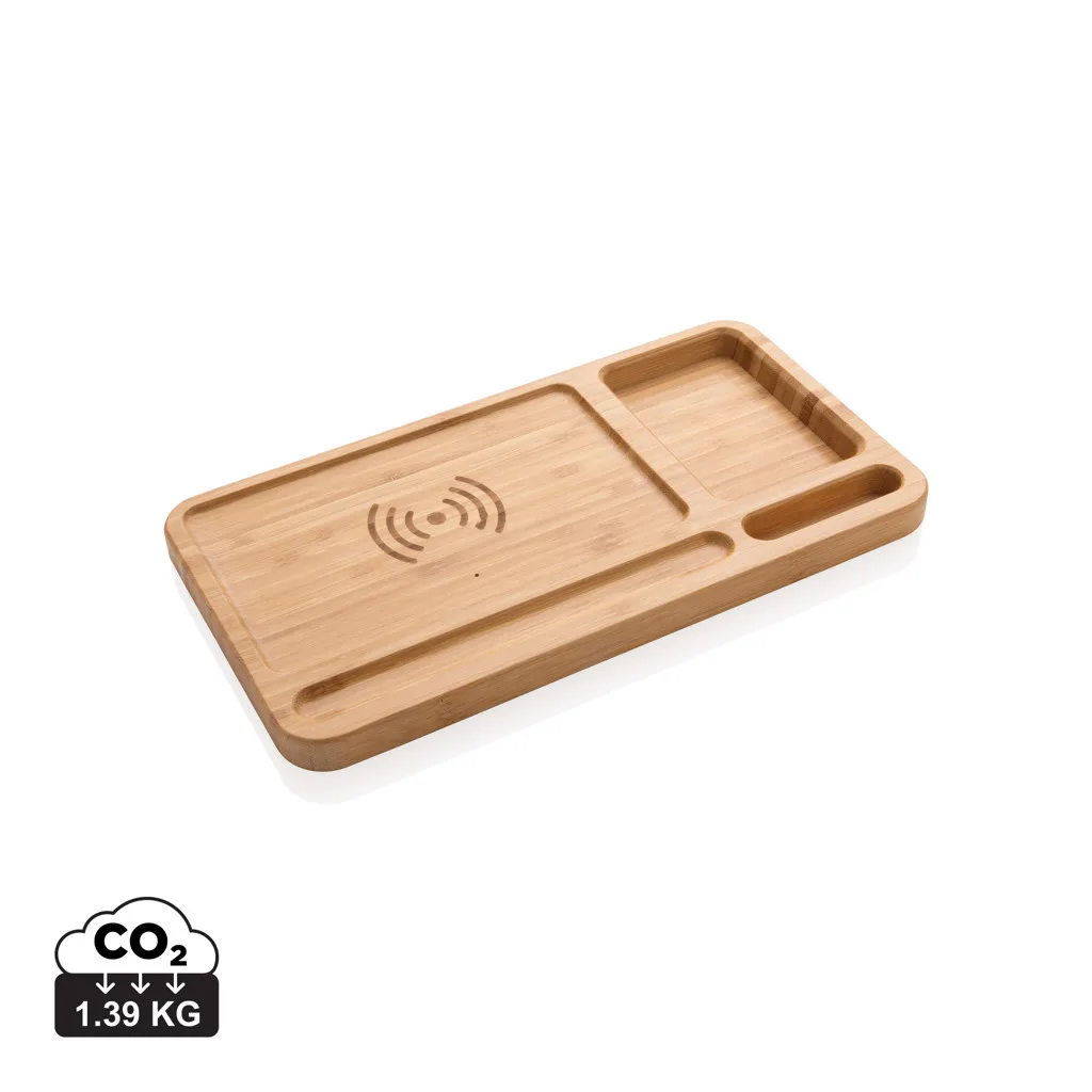 Bamboe desk organizer met 5W draadloze oplader