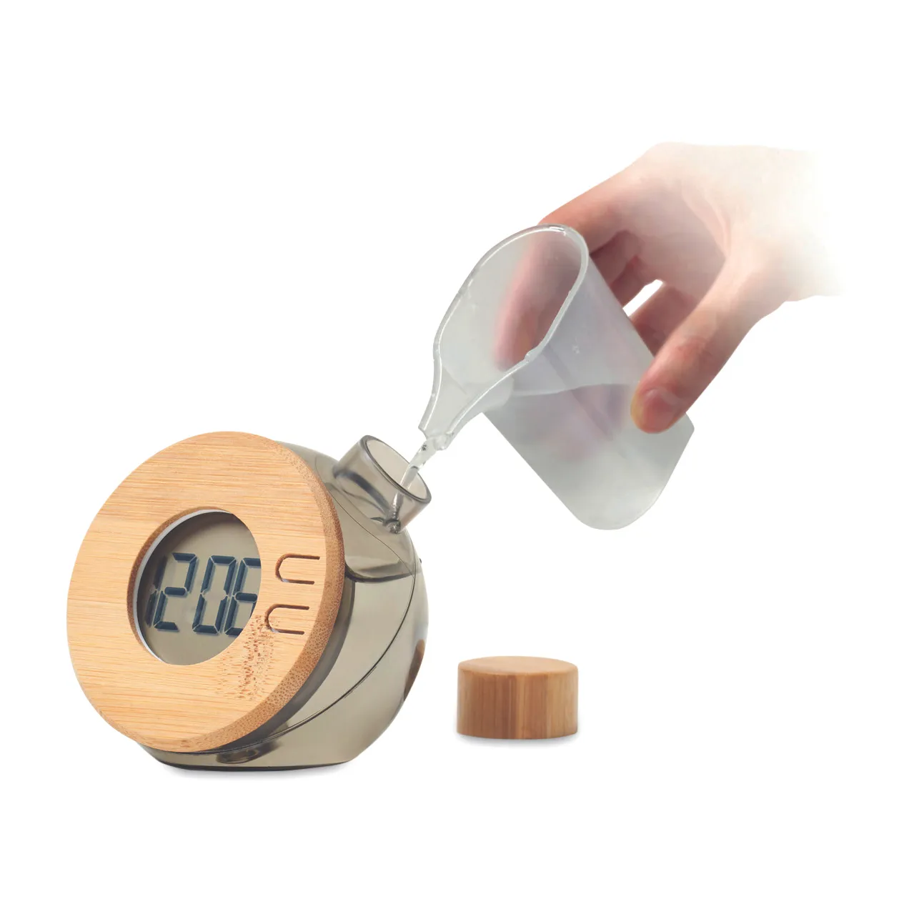 Water bamboe LCD klok Transparant Grijs