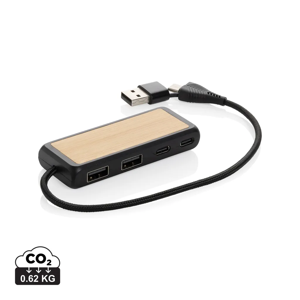 Link RCS gerecycled plastic en bamboe dubbeleUSB-hub zwart
