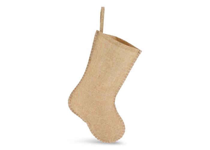 Jute-stijl kerstsok met decoratieve stiksels 40 cm Natuur