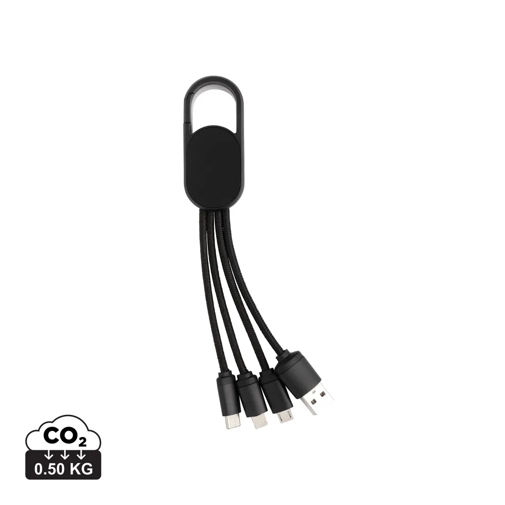 4-in-1 kabel met karabijnhaak zwart