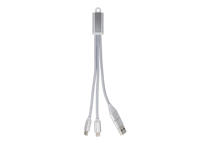 2-in-1 Oplaadkabel USB-A/C naar USB-C &amp; Lightning Aluminium Zilver