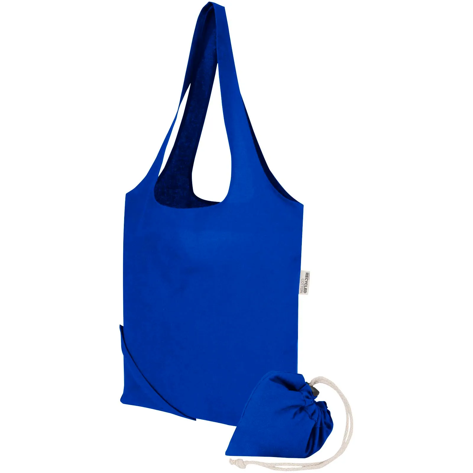 Madras Blend 140 g/m² GRS-gecertificeerde, gerecyclede, opvouwbare katoenen draagtas, 7 liter Koningsblauw