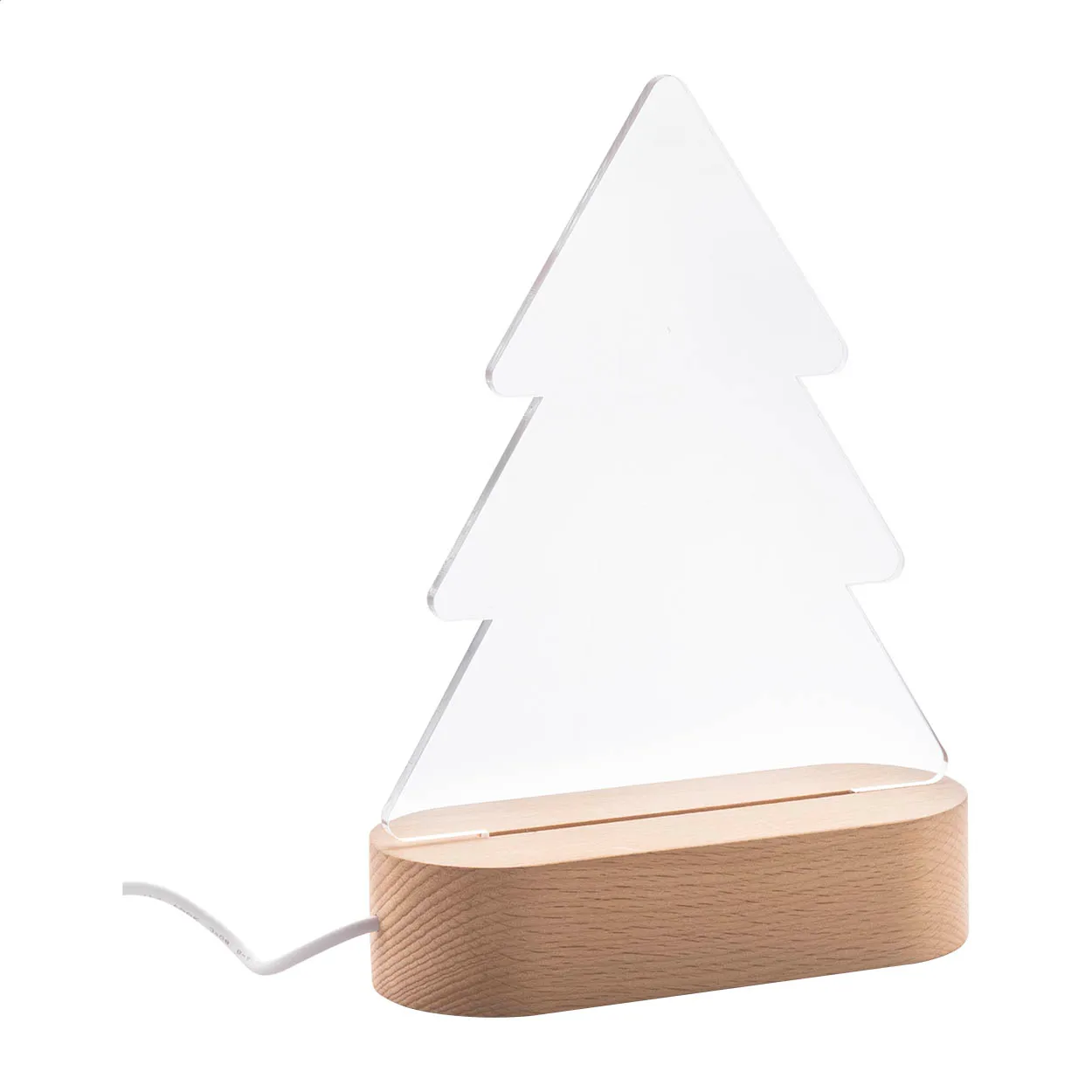 Transparante kerstboomlamp met houten voet en snoer