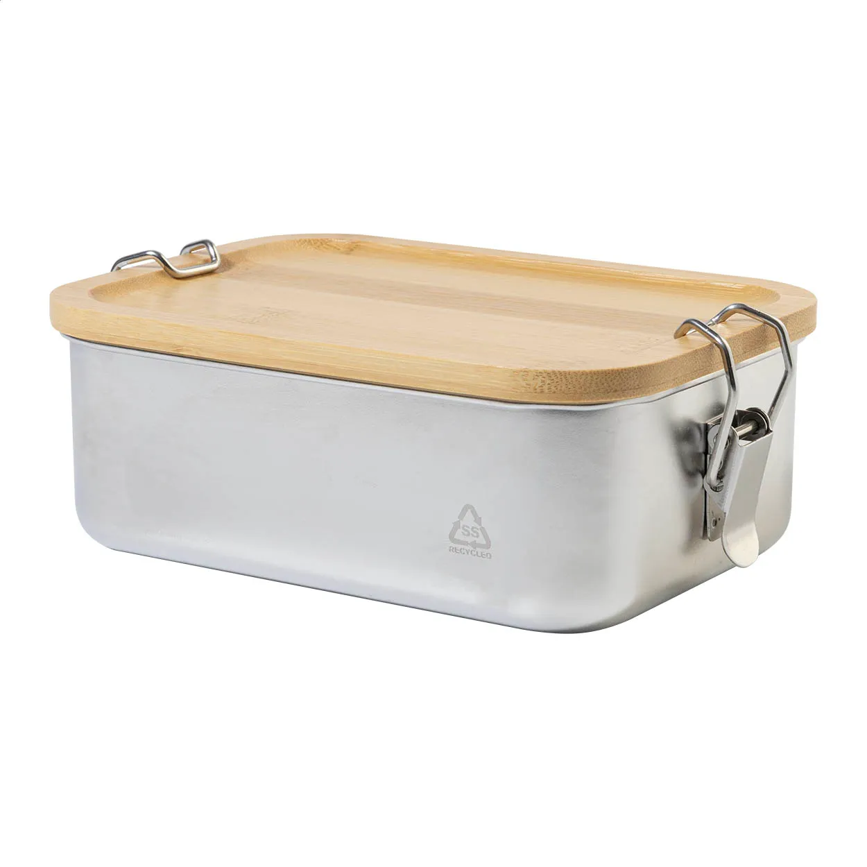 Roestvrijstalen lunchbox met bamboe deksel en metalen sluitingen