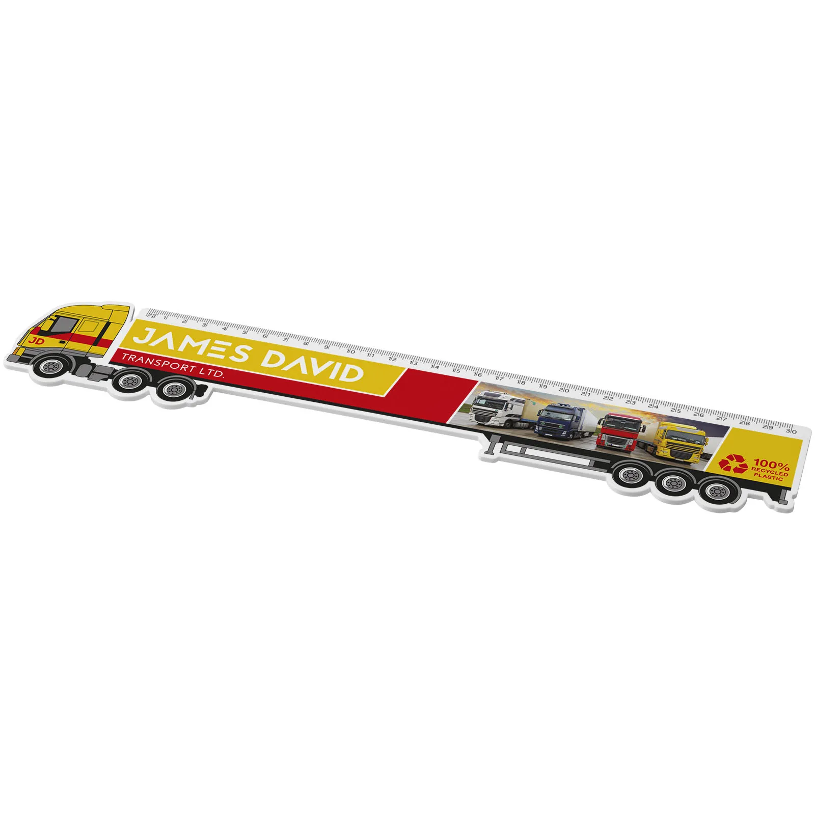 Tait liniaal van 30 cm in de vorm van een vrachtwagen van gerecycled plastic Wit