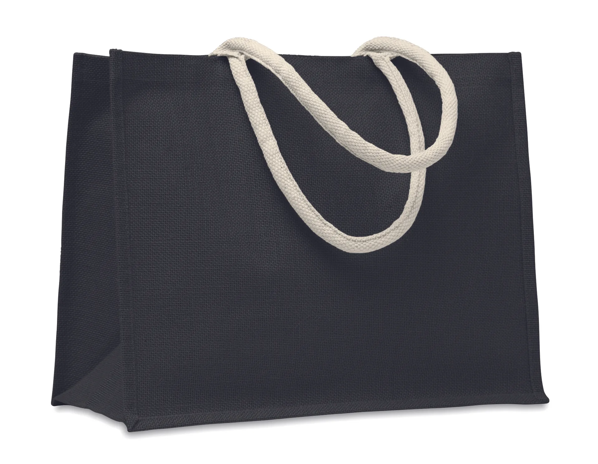 Jute tas met katoenen hengsels Zwart