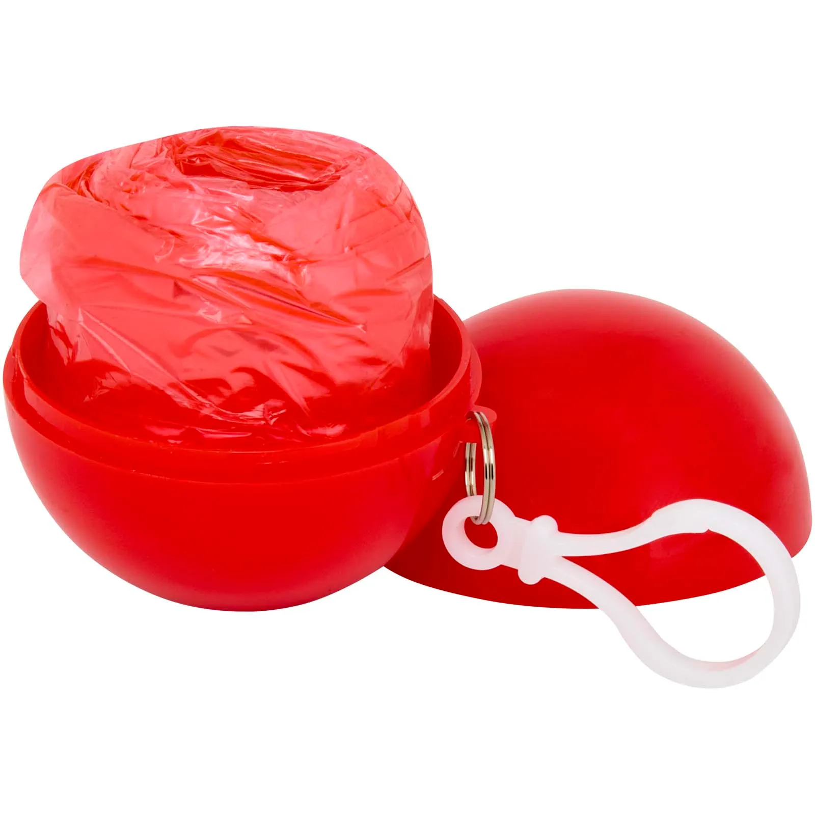 Fog poncho in ronde plastic verpakking met karabijnhaak Rood