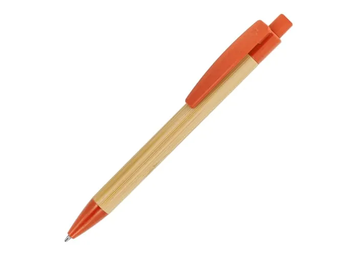 Ball pen bamboe met tarwestro Oranje