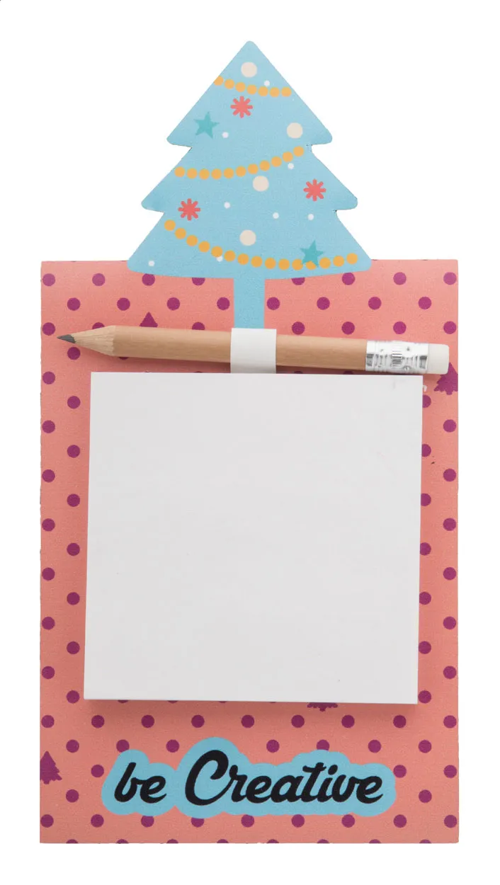 Kerstboomvormige koelkastmagneet met potloodhouder en blanco notitievlak