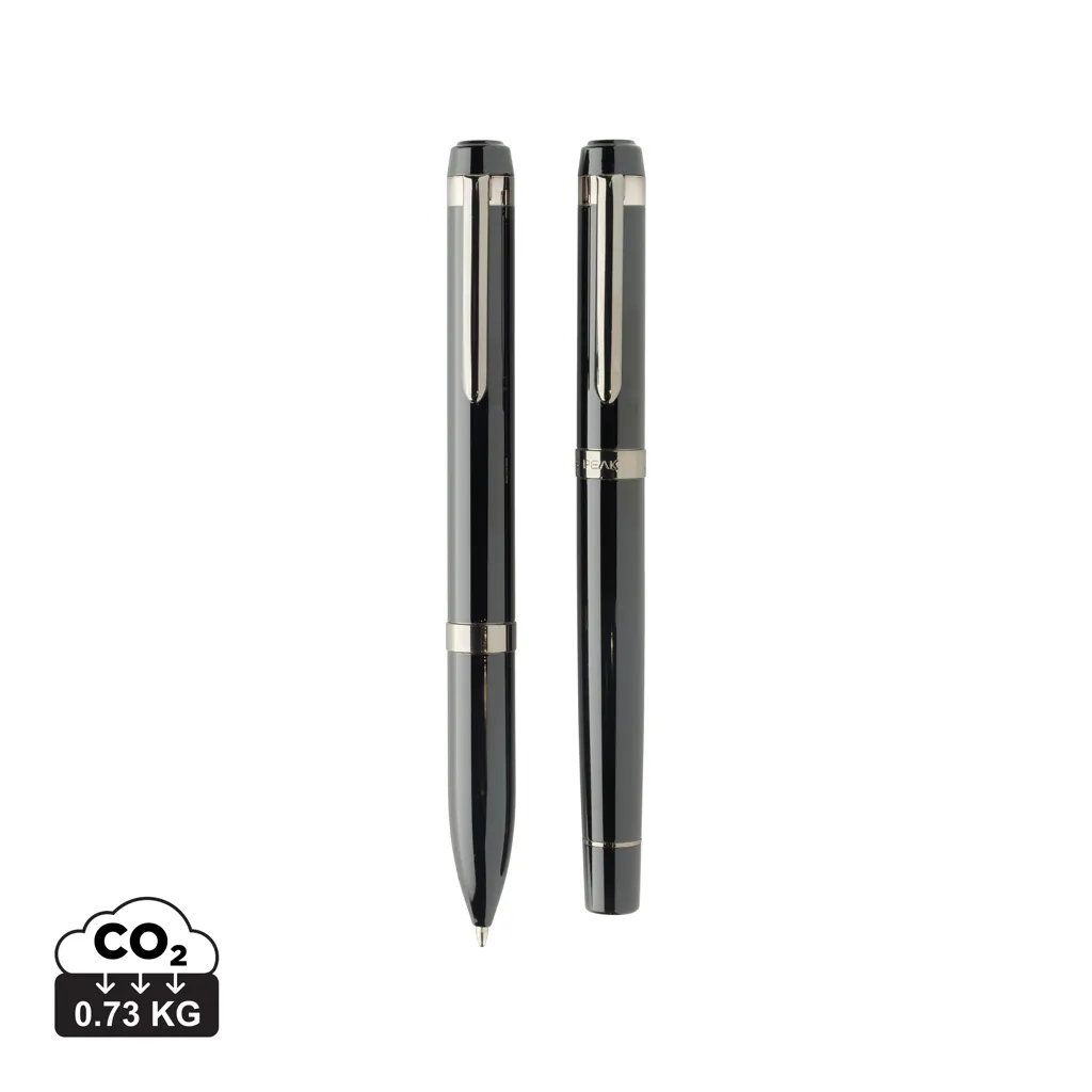 Swiss peak OSLO recycled stainless steel deluxe pen set zwart