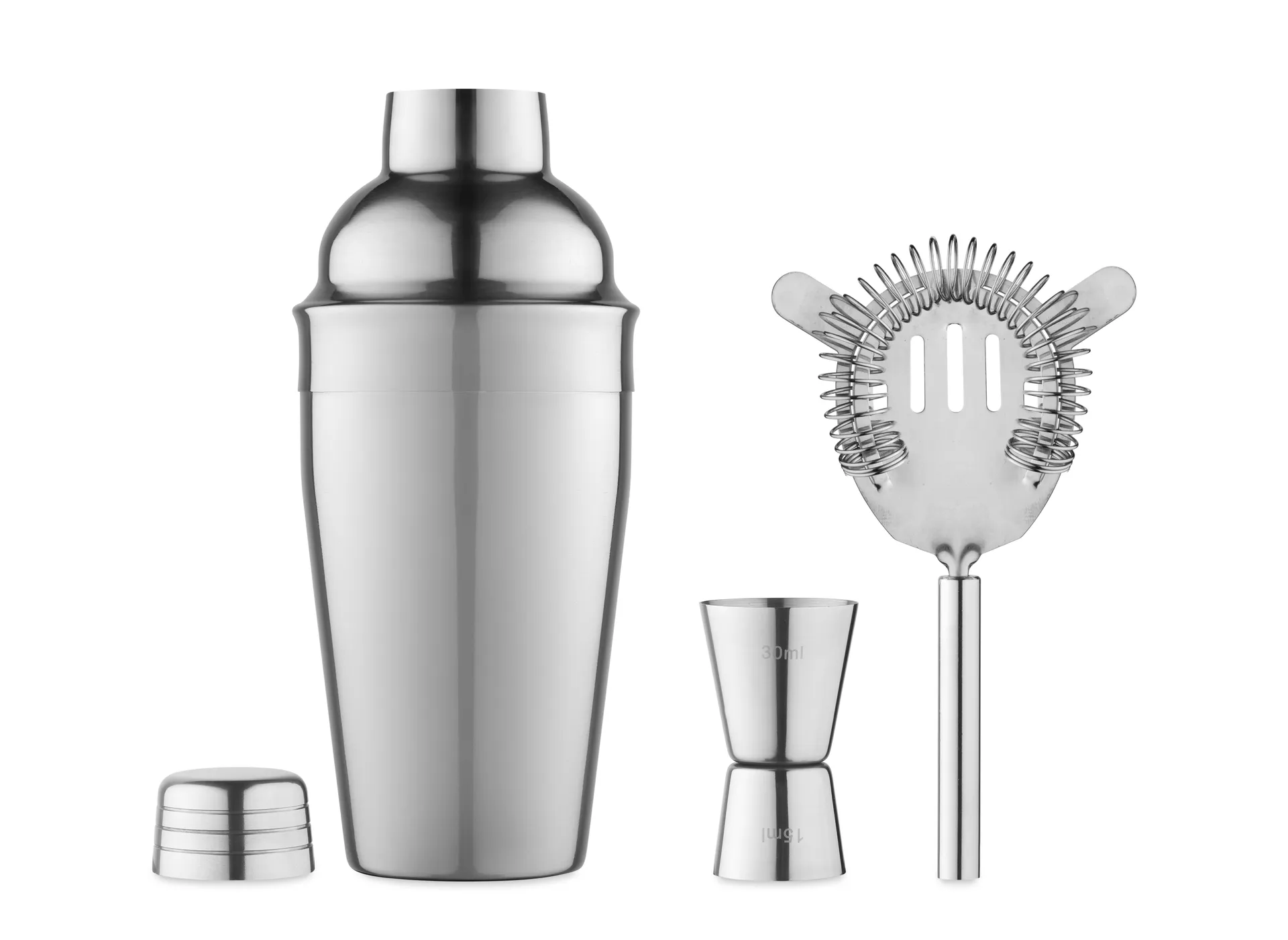 Chroomkleurige cocktailset