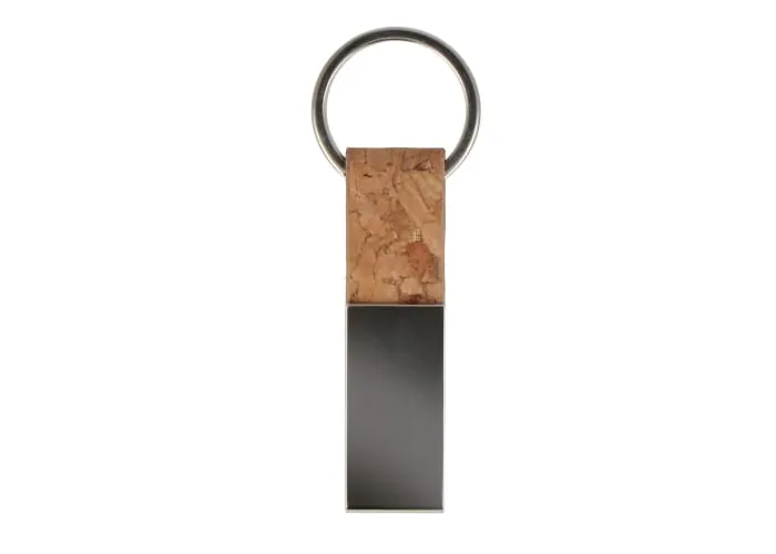 Sleutelhanger rechthoekig kurk &amp; metaal Natuur