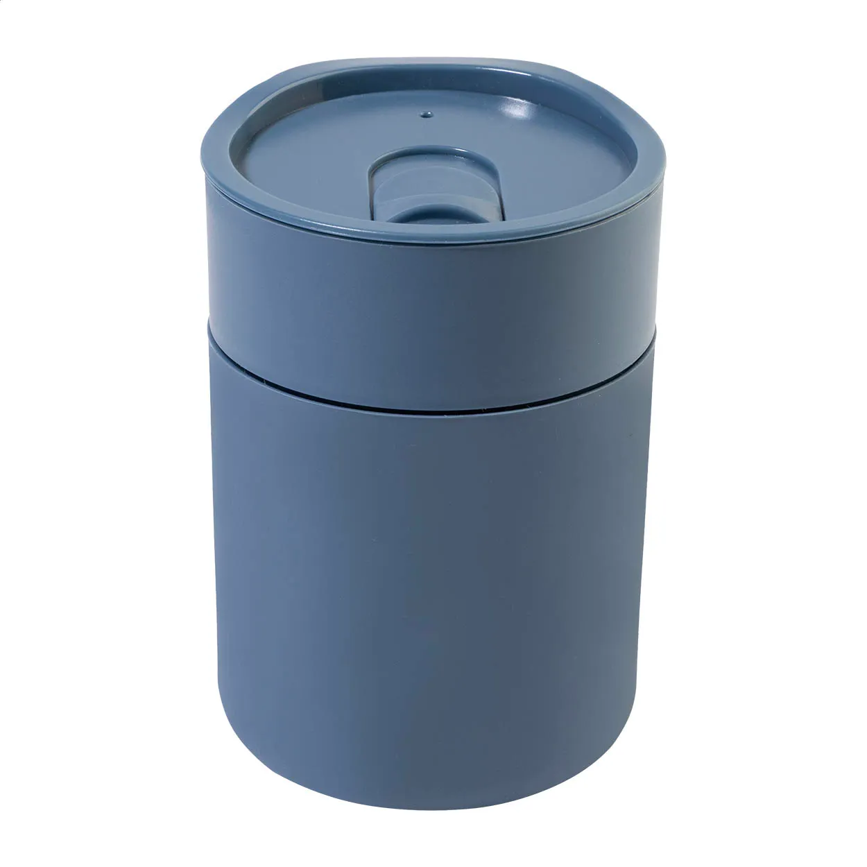 Donkerblauwe thermobeker met drinkdeksel