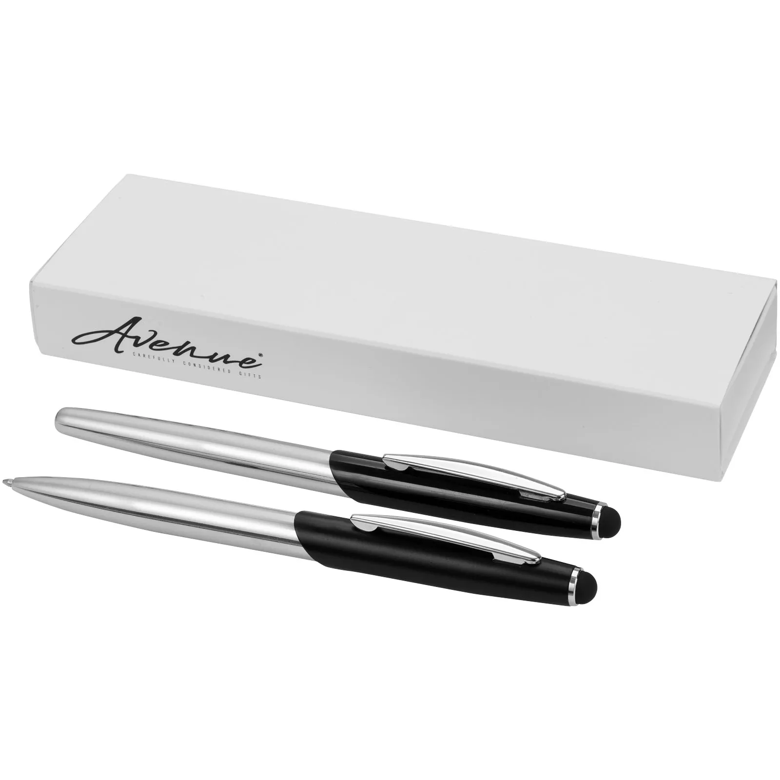 Geneva pennenset stylus balpen en rollerbalpen (blauwe inkt) Zilver