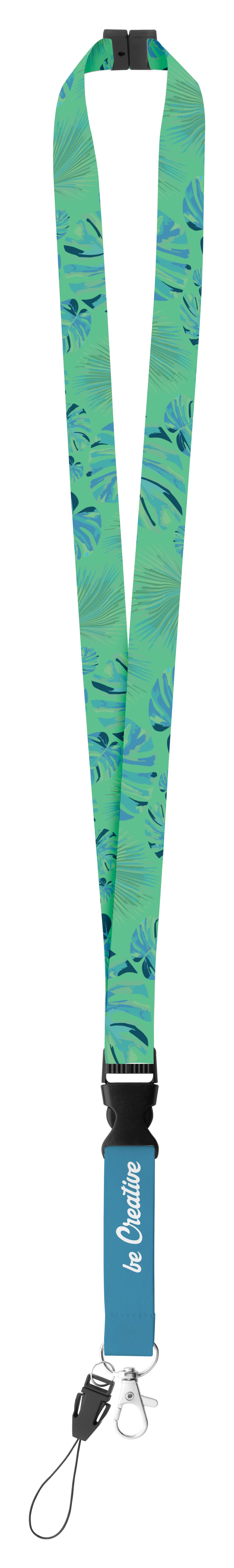 Groene sublimatie lanyard met zwart veiligheidsslot en metalen clip