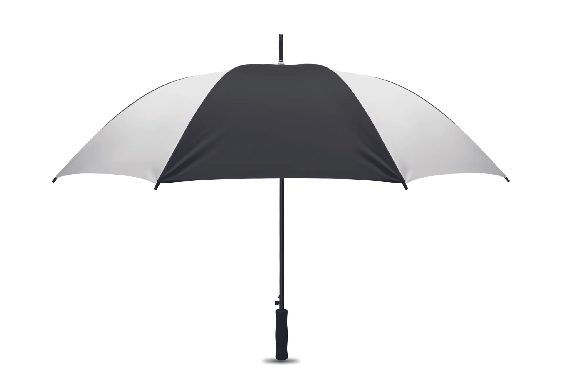 Opengeklapte paraplu van 27 inch met wit en zwart doek