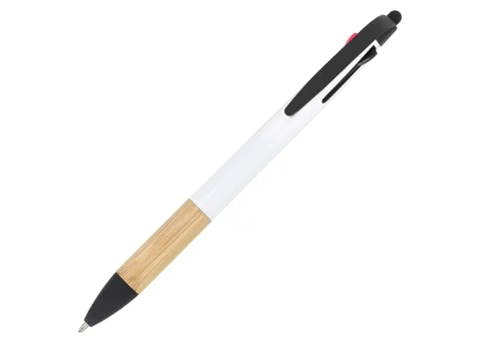 3-kleuren pen met bamboe grip Wit