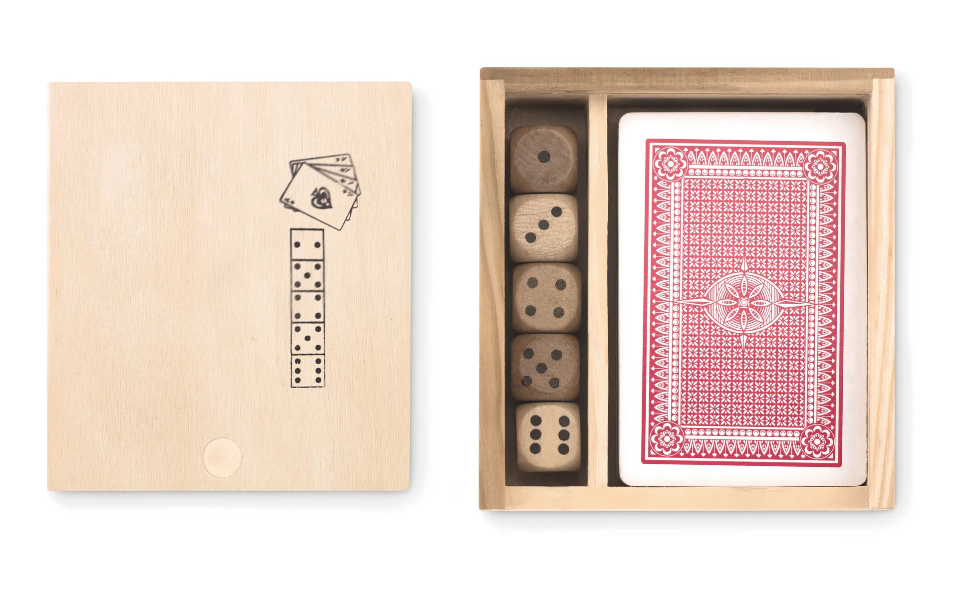Spelletjes in houten doos