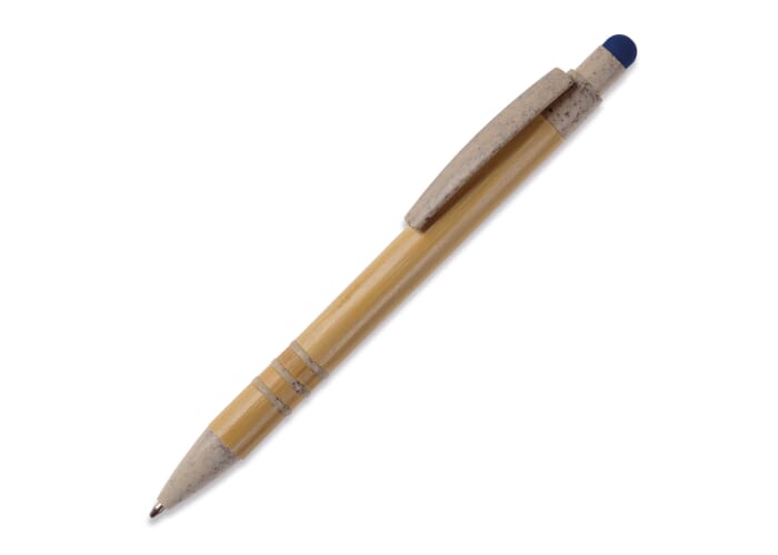 Balpen bamboe en tarwestro met stylus Beige / Blauw
