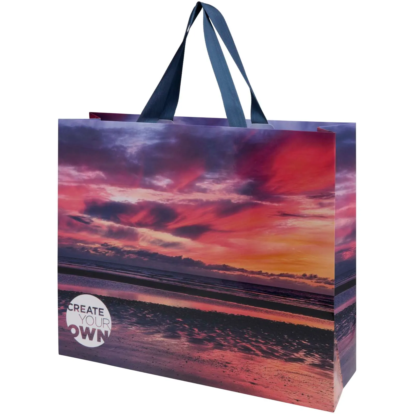Smartfold papieren tas van 230 g/m² met lintgrepen en een glanzende laminaatlaag - 42 x 12 x 35 cm Blauw