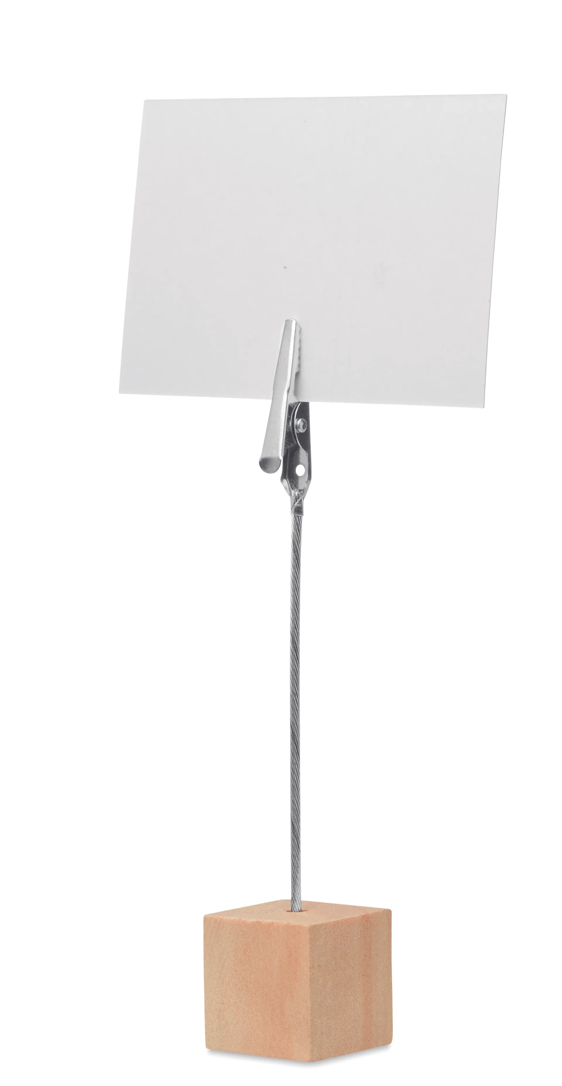 Houten memohouder met metalen klem en blanco kaart