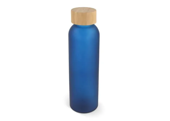 Waterfles glas &amp; bamboe 500ml Donkerblauw