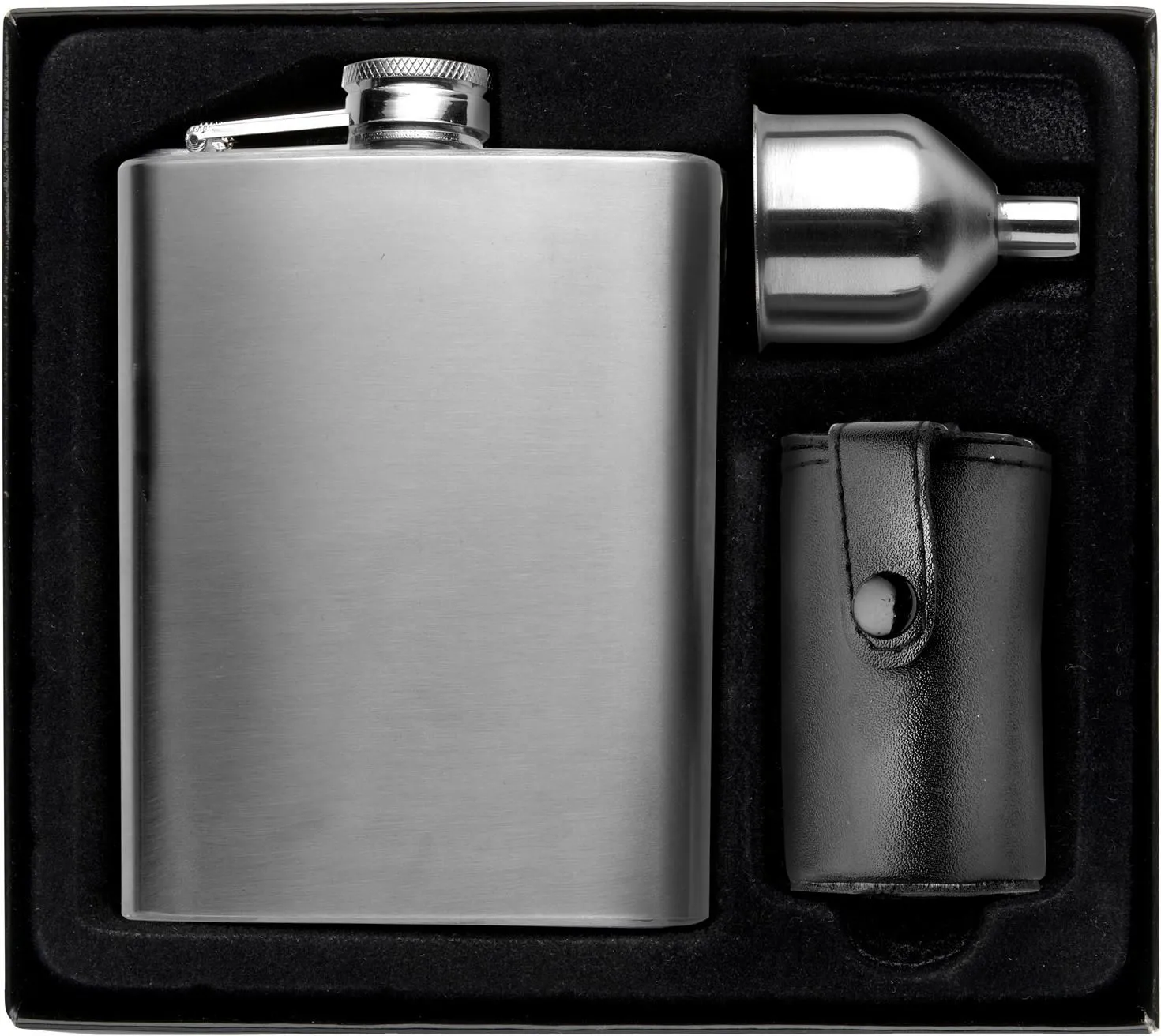 Heupflaconset Brittany | Rvs 304 | 220 ml | 4 bekers zilver