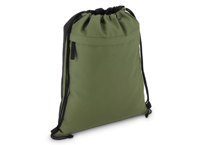 PU gecoorde 600D gerecycled PET trekkoordtas 33 x 42 cm Olijfgroen