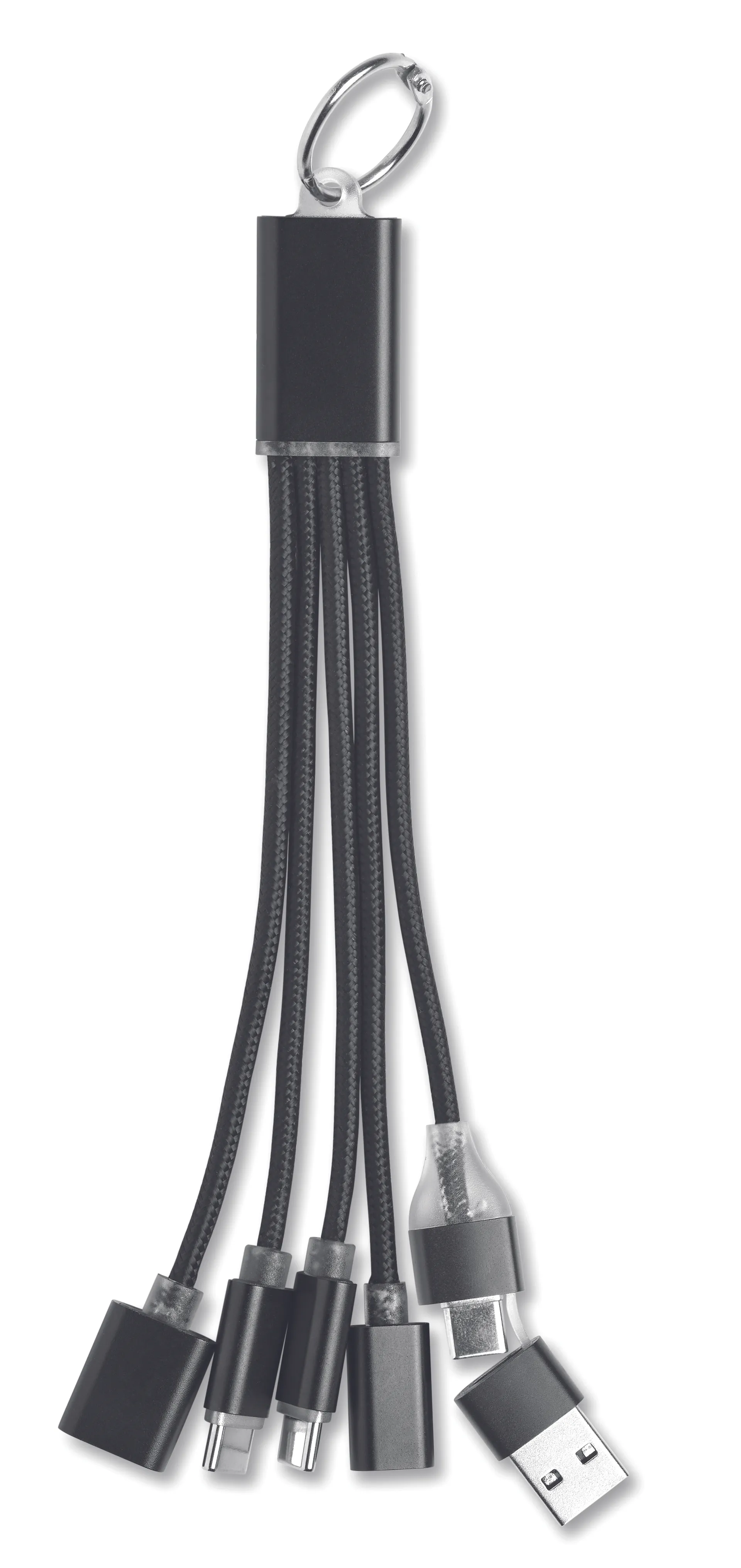 5-in-1 laadkabel sleutelhanger Zwart