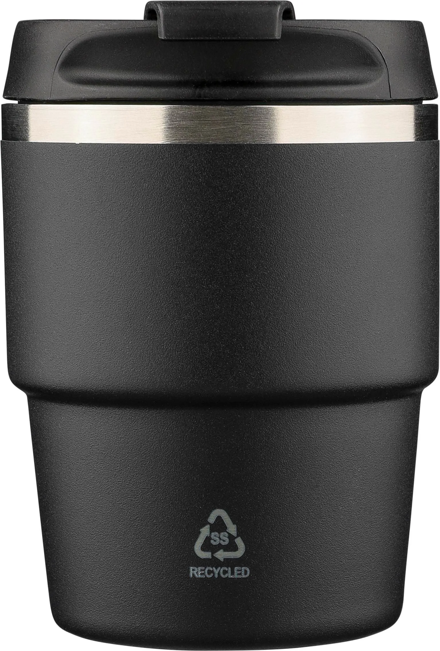 ￼Gerecycled roestvrijstalen dubbelwandige drinkbeker (175 ml) Oli zwart