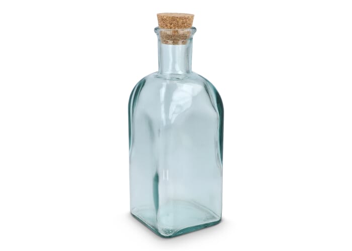 InSideOut Vierkante Gerecycled glas Waterfles ReuuZ met kurkstop 500ml Transparant