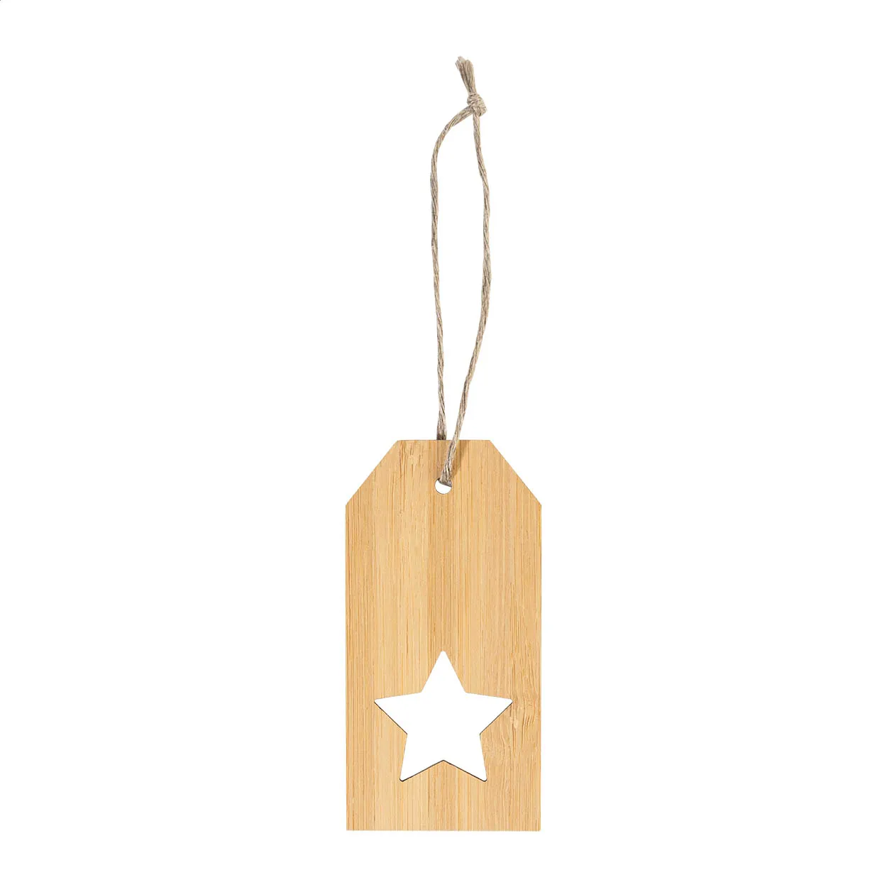 Houten hanglabel met uitgesneden ster en touwtje