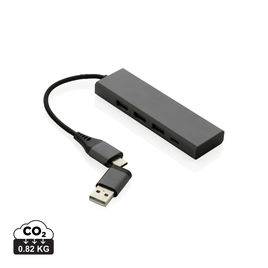Terra RCS gerecycled aluminium hub met 3 USB-poorten grijs